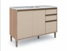 Balc�o em 100% MDF, conta com 2 porta de bater e com alum�nio padr�o bronze. Acompanha 3 gavetas com corredi�as telesc�picas e tamb�m tem 1 prateleira e p�s com regulagem de altura. Ele � o balc�o ideal para sua cozinha. Para manter ele limpo � s� passar um pano seco para retirar o p�. N�o aplicar produtos abrasivos.